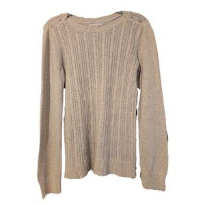 Banana Republic Cable Knit Sweater Women M Tan Gold Metallic Boatneck
